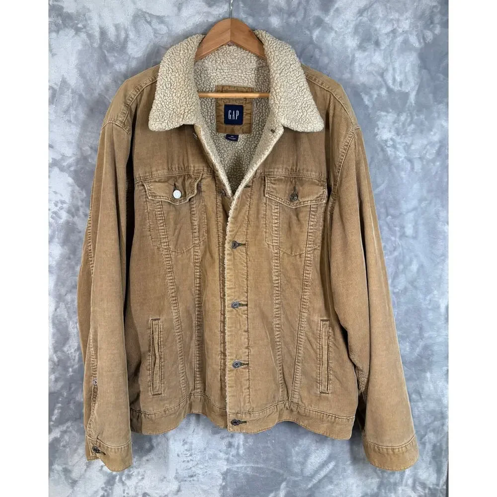Vintage GAP Y2K Corduroy Sherpa Lined Type 3 Trucker Jacket XXL‎ Tan Casual Coat